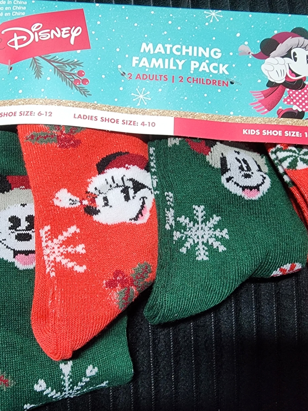 Disney Family Holiday Socks - Red & Green Mickey Snowflake Pack